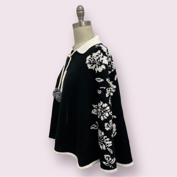 Women’s Knit Floral Pullover Wrap Audrey & Grace Black And White Size OS - Picture 2 of 5